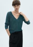 MANGO Vneck Lurex Sweater Kvinde Green Sweaters Str XS - hos Magasin