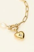 My Jewellery Bracelet Chain Pearls Heart Charm - Kædearmbånd Med Vedhæ...