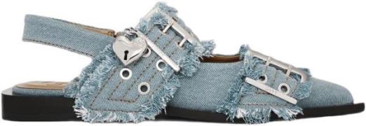 Ganni Feminine Buckle Ballerina Charms De Kvinde Faded Denim Loafers S...