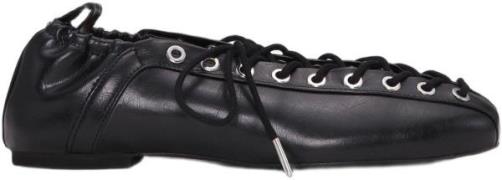 Ganni Eyelets Lace Up Ballerina Crinkle O Kvinde Black Loafers Str 37 ...