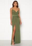 Goddiva Wrap Front Maxi Dress Olive XS (UK8)