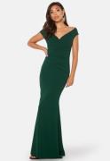 Goddiva Bardot Pleat Maxi Dress Emerald XL (UK16)