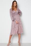 Goddiva Ditsy Long Sleeve Shirred Midi Dress Blush XL (UK16)