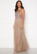 AngelEye High Neck Sequin Maxi Dress Taupe M (UK12)