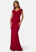 Goddiva Bardot Pleat Maxi Dress Wine XXS (UK6)