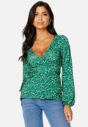 Happy Holly Amanda puff sleeve wrap top Dark green / Floral 36/38