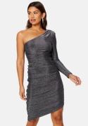 Goddiva One Shoulder Glitter Mini Dress Black/Silver M (UK12)