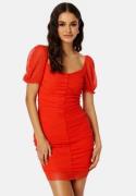 BUBBLEROOM Zia pleated mesh dress Red XS