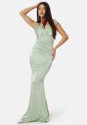 Goddiva Satin Bardot Pleat Maxi Dress Sage Green S (UK10)