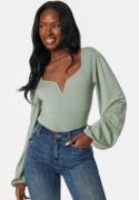 BUBBLEROOM Square V-neck Long Sleeve Puff Top Green M