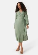 BUBBLEROOM Pleated Wrap Midi Dress Green L