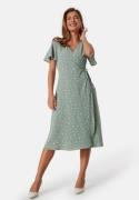 VILA Lovie S/S Wrap Midi Dress Green/Patterned 36