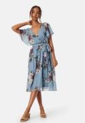 Goddiva Flutter Floral Midi Dress Air Force Blue XL (UK16)