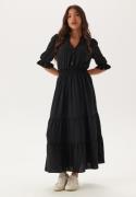 Happy Holly Frill Neck Tiered Maxi Dress Black 48/50