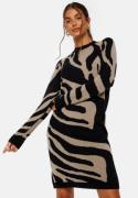 Object Collectors Item Ray L/S Knit Dress AOP Black AOP:Animal S