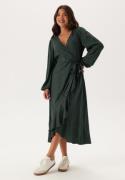 Happy Holly Puff Sleeve Viscose Wrap Dress Dusty green/Patterned 44/46