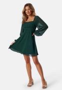 BUBBLEROOM Square Neck L/S Georgette Dress Dark green 36