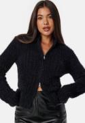 BUBBLEROOM Rib Knitted Zip Cardigan Black XS