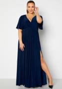 Goddiva Curve Flutter Sleeve Maxi Dress Navy 54 (UK26)