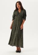 BUBBLEROOM Ruched Sleeve Midi Dress  Green/Patterned L