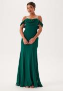 Goddiva Chiffon Off Shoulder Maxi Dress Dark Green XL (UK16)