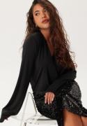 Happy Holly Sequin Trumpet Sleeve Midi Dress Black 52/54