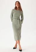 BUBBLEROOM Round Neck Rib Knitted Midi Dress  Dusty green S