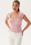 BUBBLEROOM Short Sleeve Pointelle Top Light pink L