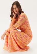 VILA Viemma L/S BELT MAXI DRESS BEL Pink Yarrow Aop:orange Flowers 44