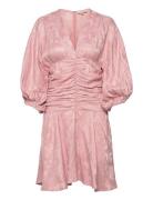 Jacquard Gathers Dress Kort Kjole Pink By Ti Mo
