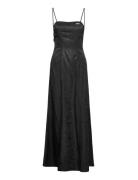 Jacqaurd Maxi Strap Dress Maxikjole Festkjole Black HAN Kjøbenhavn