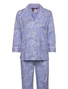 Lrl Heritage 3/4 Sl Classic Notch Pj Set Pyjamas Nattøj Blue Lauren Ra...