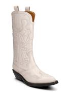 Mid Shaft Embroidered Western Boot Lange Støvler White Ganni