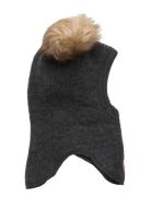 Wool Fullface W. Pom Pom Accessories Headwear Balaclava Grey Mikk-line