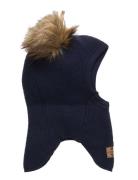 Wool Fullface W. Pom Pom Accessories Headwear Balaclava Navy Mikk-line