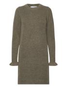 Slfsia Ras Frill Ls Knit Dress Kort Kjole Green Selected Femme