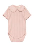 Body Ss Pointelle Bodies Short-sleeved Pink En Fant