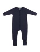 Night Suit, Navy Drop Needle, Merino Wool Pyjamas Sie Jumpsuit Navy Sm...