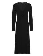 V-Necked Midi Dress Knælang Kjole Black Esprit Casual