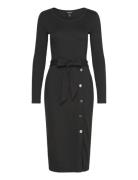Belted Rib-Knit Dress Knælang Kjole Black Lauren Ralph Lauren