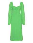 Gathered Dot Midi Dress Knælang Kjole Green Gina Tricot