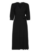 Alaca Midi Wrap Dress Knælang Kjole Black Tamaris Apparel