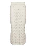 Knitted Skirt With Rhinest Detail Knælang Nederdel Beige Mango