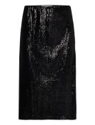 Holli Sequin Midi Skirt Knælang Nederdel Black Minus