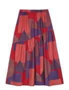 Geometric All Over Flared Skirt Knælang Nederdel Red Bobo Choses