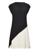 Viscose Blocked Knee Dress Knælang Kjole Black Tommy Hilfiger