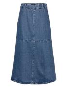 A-Line Denim Skirt Knælang Nederdel Blue Mango