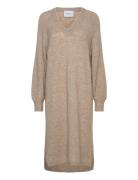 Filina V- Neck Knit Dress Knælang Kjole Beige Minus