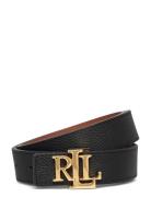 Logo Reversible Pebbled Leather Belt Bælte Black Lauren Ralph Lauren