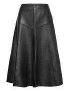 Slfrillo Hw Leather Midi Skirt B Knælang Nederdel Black Selected Femme
